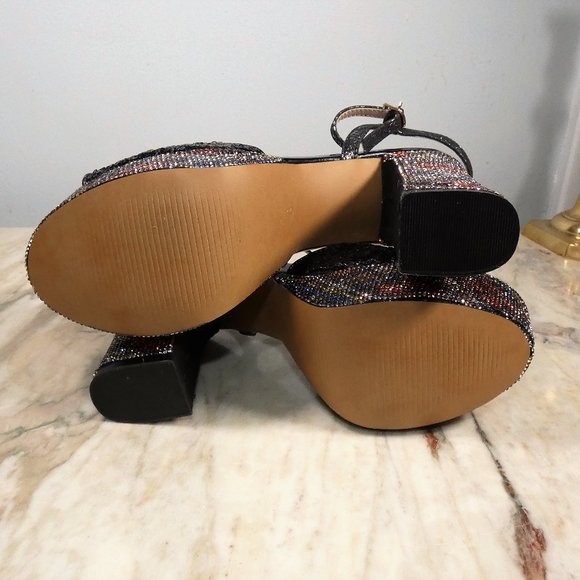 SPARKLING Betsey Johnson ALAIA sequin and rhinestone heeled platform sandals 8m - Picture 8 of 8
